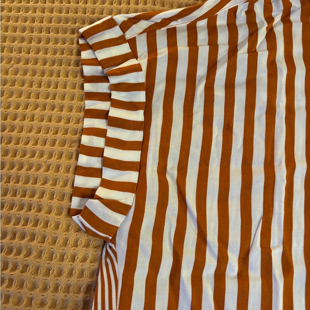 NWT Jane+Delancey Women’s Short-Sleeve Striped Orange & White Button-Down Blouse - Picture 11 of 14